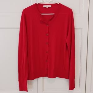 LOFT Women's Red Button-Front Cardigan Sweater